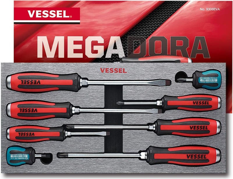 VESSEL MEGADORA Tang-Thru Screwdriver Set 8pcs. 9308EVA (EVA Foam set/Tang Thru) - Image 1