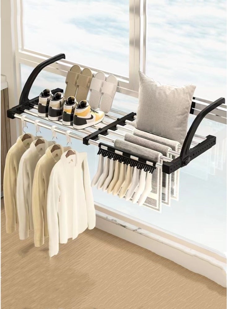 كوتيس 1 قطعة مجفف ملابس قابل للسحب تجفيف الملابس القطب الفولاذ المقاوم للصدأ أسود 110x32x29 سم - Image 1