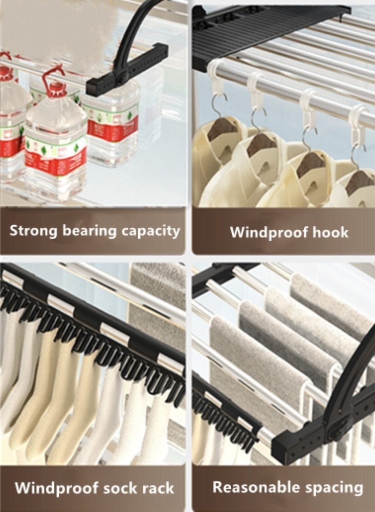 كوتيس 1 قطعة مجفف ملابس قابل للسحب تجفيف الملابس القطب الفولاذ المقاوم للصدأ أسود 110x32x29 سم - Image 4