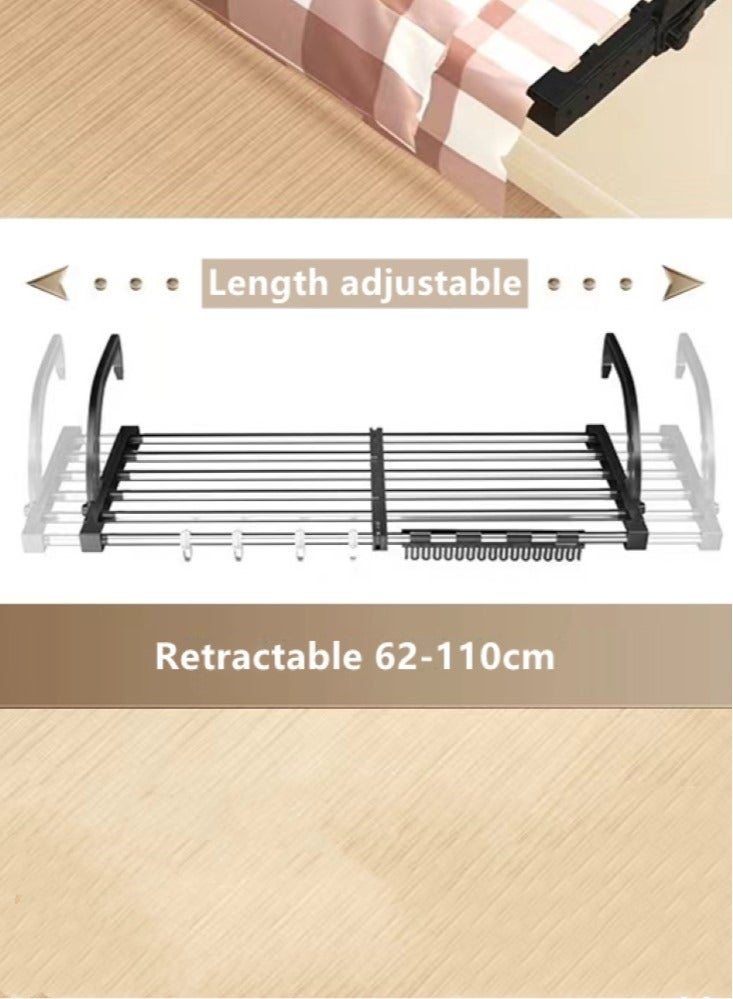 كوتيس 1 قطعة مجفف ملابس قابل للسحب تجفيف الملابس القطب الفولاذ المقاوم للصدأ أسود 110x32x29 سم - Image 5