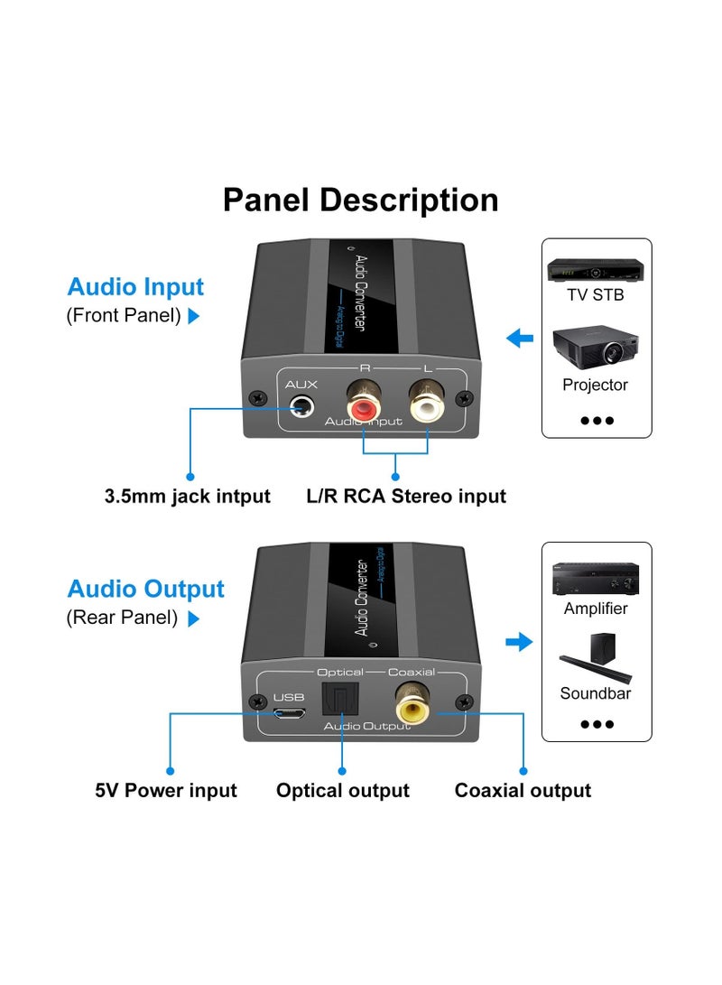 Captaintech Analog to Digital Audio Converter RCA R/L to Optical with Optical Cable 3.5mmAUX Jack to Digital Toslink and Coaxial Audio Adapter for Soundbar - Image 5