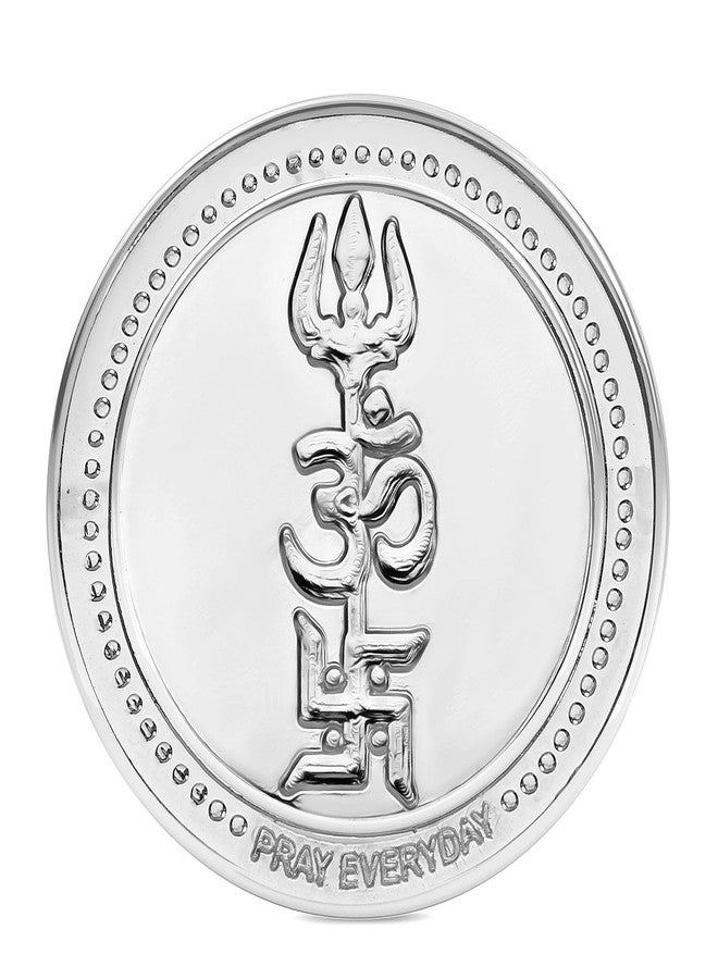 Tri Shakti Silver Plated Divine Coin - Om Trishul Swastik for Protection & Prosperity