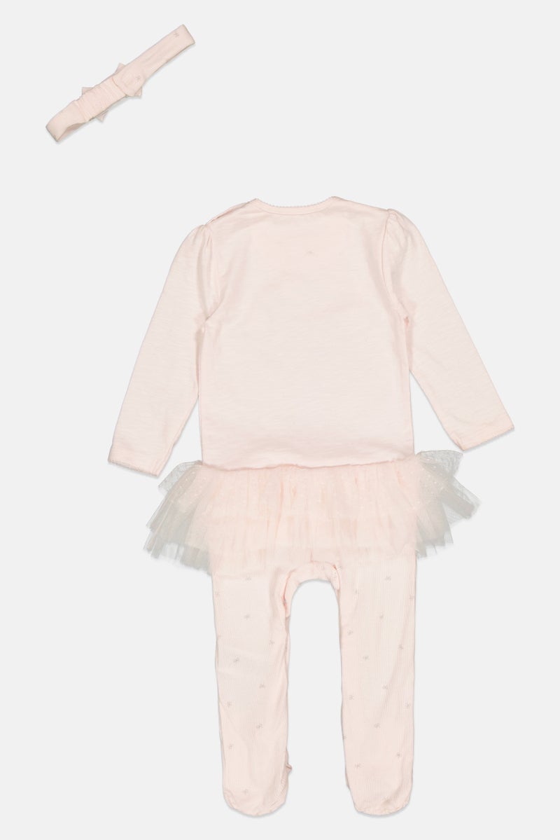 mothercare بدلة طويلة الأكمام مطبوعة للأطفال مع رباط رأس، وردي - Image 2