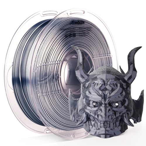 AMOLEN Silk PLA 3D Printer Filament, Dual Color Black Silver PLA 1.75mm, Shiny Color Change Filament 3D Printing PLA Filament for Most FDM 3D Printer, 1kg Spool(2.2lbs) - Image 1