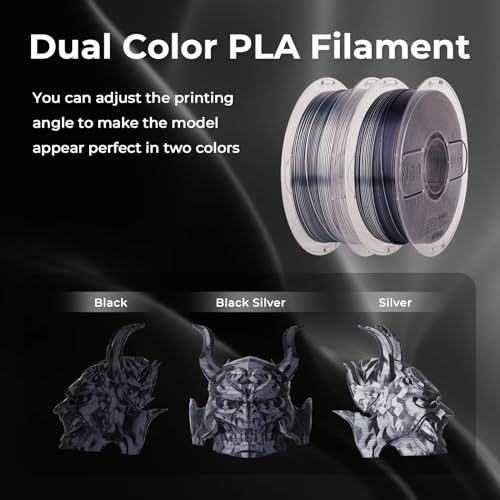 AMOLEN Silk PLA 3D Printer Filament, Dual Color Black Silver PLA 1.75mm, Shiny Color Change Filament 3D Printing PLA Filament for Most FDM 3D Printer, 1kg Spool(2.2lbs) - Image 2