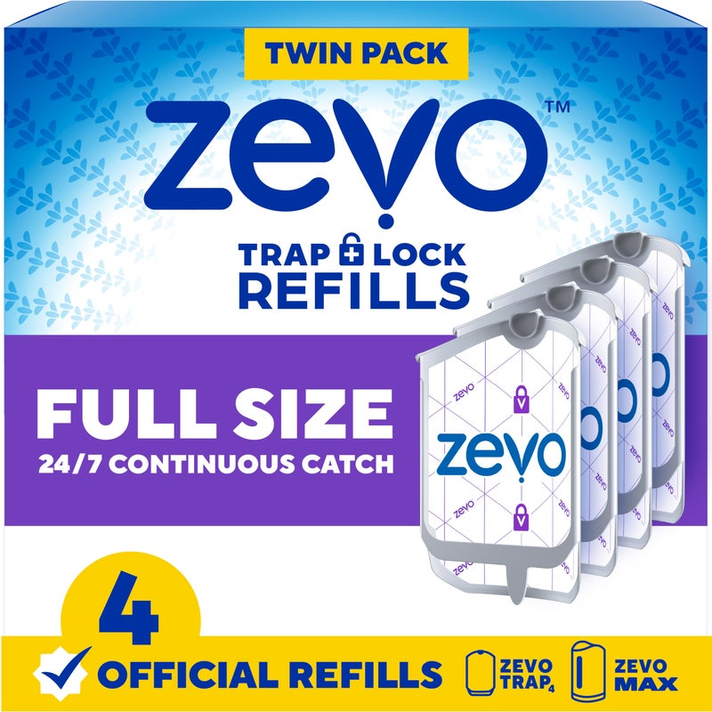 Zevo Flying Insect Trap Official Refill Cartridges - Fits Both Zevo Trap & MAX Indoor Fly Trap - Authentic Trap+Lock Technology to Catch Gnats, House & Fruit Flys (4 Official Refill Cartridges) - Image 1