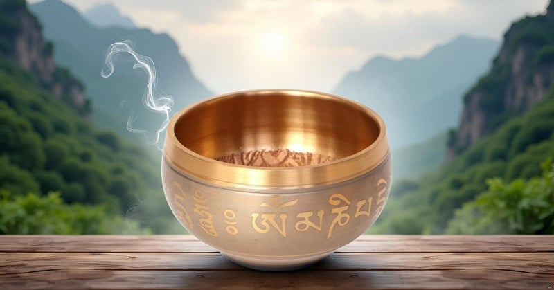 BLEWZ Tibetan Singing Bowl with Sanskrit Mantras, Bronze Meditation Bowl, Gold and Grey - Image 1