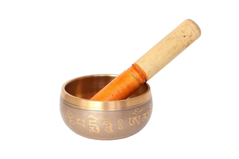 BLEWZ Tibetan Singing Bowl with Sanskrit Mantras, Bronze Meditation Bowl, Gold and Grey - Image 2