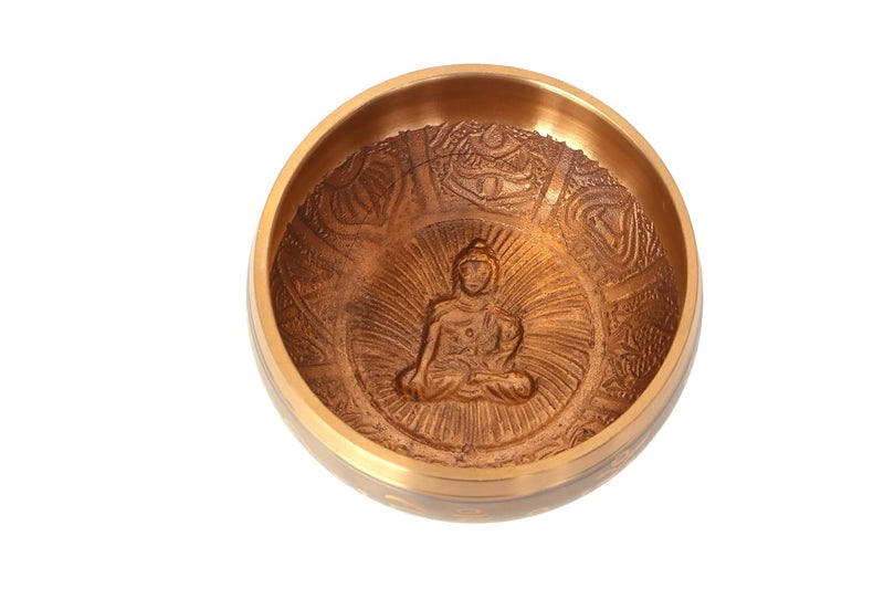 BLEWZ Tibetan Singing Bowl with Sanskrit Mantras, Bronze Meditation Bowl, Gold and Grey - Image 3