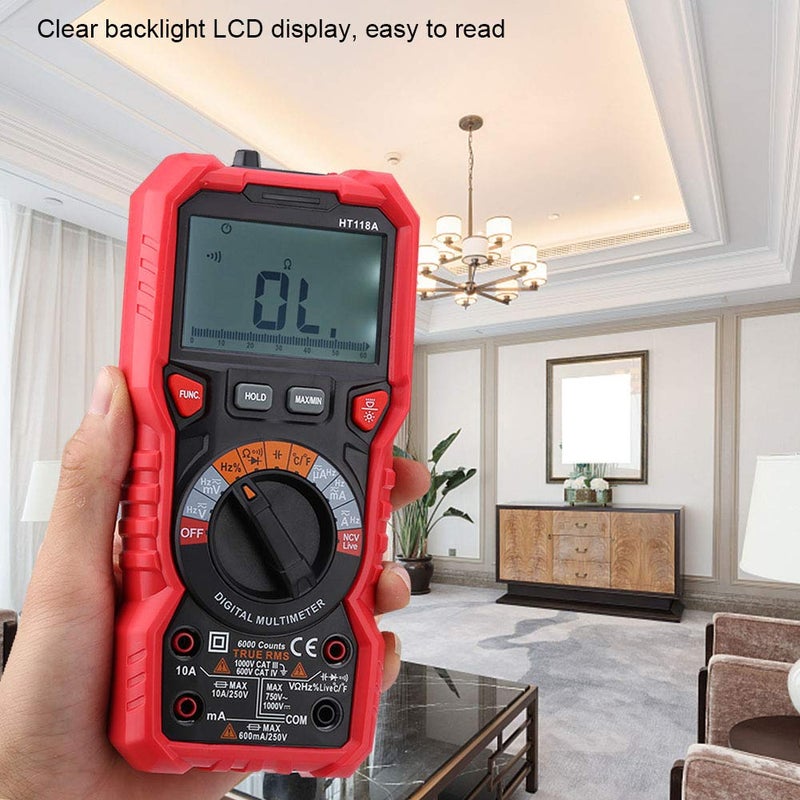 مقياس متعدد رقمي HT118A لاختبار الجهد المتردد والمستمر بشاشة LCD مضاءة خلفياً وفلاش وحفظ البيانات - Image 5