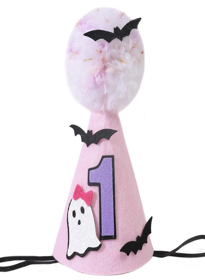 Agkvw Pink Ghost 1st Birthday Hat - Spooky One Crown with Bats, Cute Halloween Decoration for Girls - Image 1