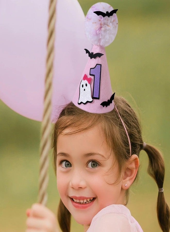 Agkvw Pink Ghost 1st Birthday Hat - Spooky One Crown with Bats, Cute Halloween Decoration for Girls - Image 3