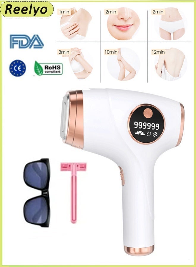 Reelyo IPL Hair Remval Device, Ice Cooling Painless with FDA Certification, 999,999 Unlimited Flashes Permanent Laser Hair Remover with 10 Adjustable Energy Levels & Skin Sensor, Home Use Epilator Machine with Free Shaver & Protective Goggles for Face Armpit Bikini Leg Body for Women Men, Corded UK Plug White - Image 2