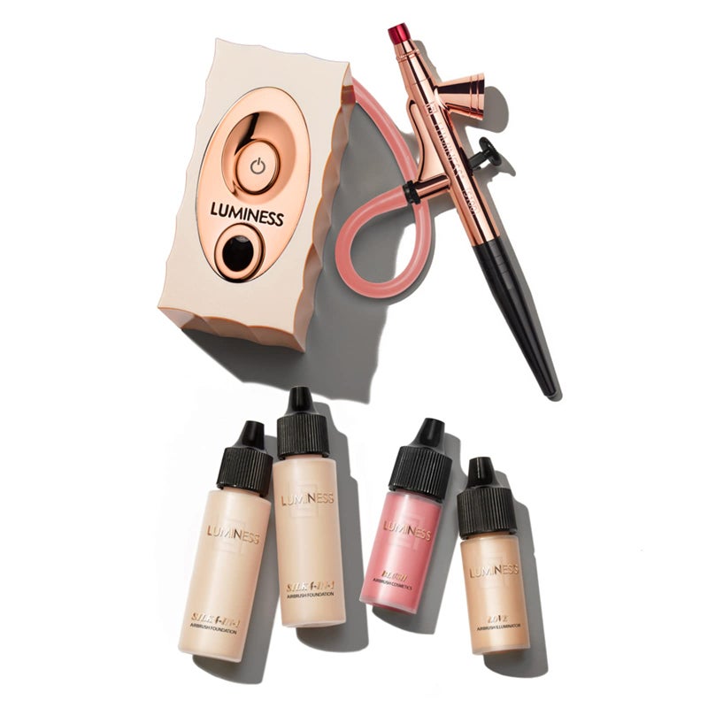 Luminess Air Icon Pro Airbrush System with 4Piece Foundation Starter Kit Fair Coverage Quick Easy Long Lasting Application Includes Silk 4In1 Foundation Highlighter and Blush