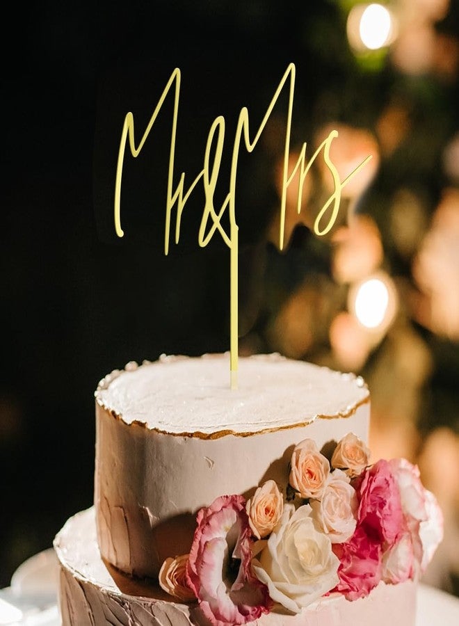 Party to Be Mr & Mrs Wedding Cake Topper in Golden Acrylic (Design 04) - Image 1