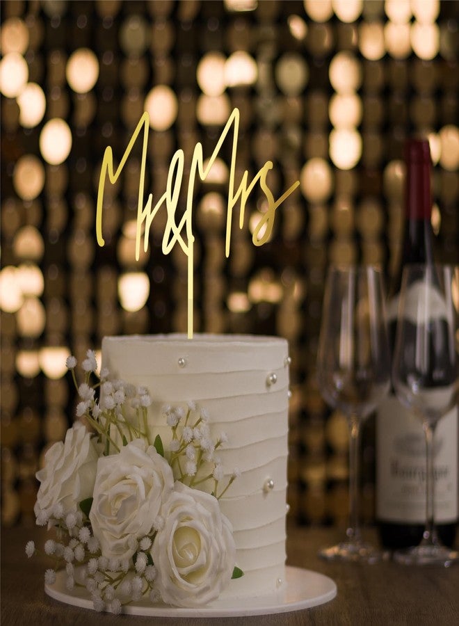 Party to Be Mr & Mrs Wedding Cake Topper in Golden Acrylic (Design 04) - Image 2
