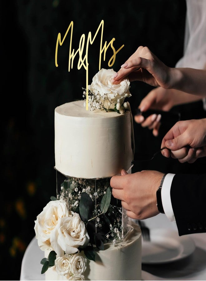 Party to Be Mr & Mrs Wedding Cake Topper in Golden Acrylic (Design 04) - Image 4