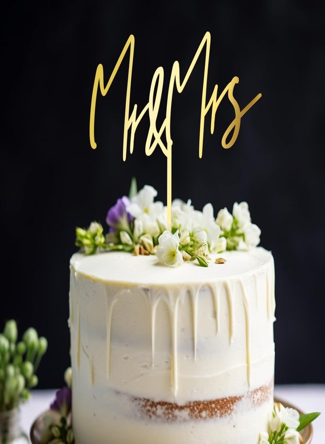 Party to Be Mr & Mrs Wedding Cake Topper in Golden Acrylic (Design 04) - Image 3