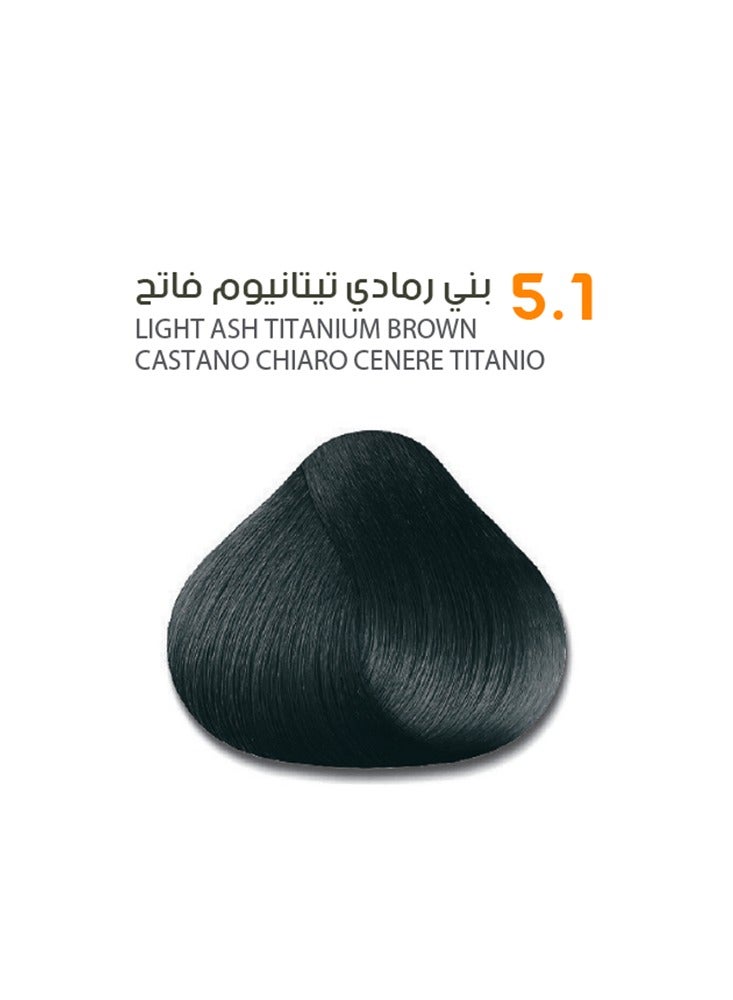 SAVOO Hair Color Cream #5.1 Light Ash Titanium Brown – Permanent Hair Dye with Oil Plex & Botanical Extracts | 100ml | Cool-Toned Light Brown with Ash-Titanium Undertones | 100% Grey Coverage - Image 1