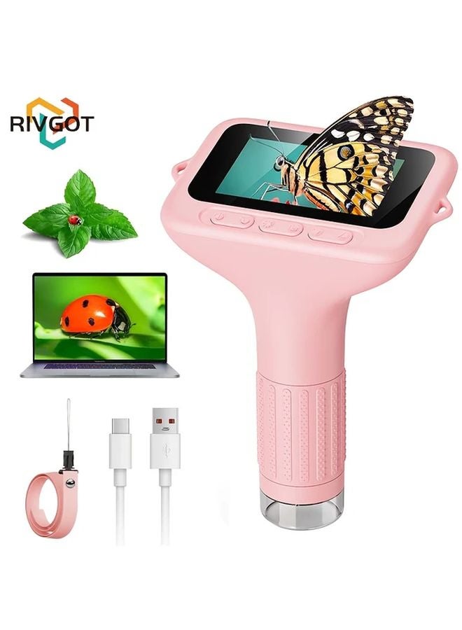 Pink 3 Inch IPS HD Screen 1000x Magnifying Handheld Digital Magnifying Glass USB Microscope Camera For PC Kids Educational Gift - Image 1