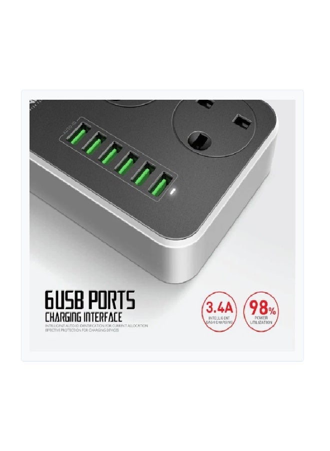 لدينو مقبس طاقة مضاد للكهرباء الساكنة من LDNIO SK3662 - 6 منافذ USB و3 منافذ كهربائية بريطانية، سلك طاقة بطول 300 سم - Image 1