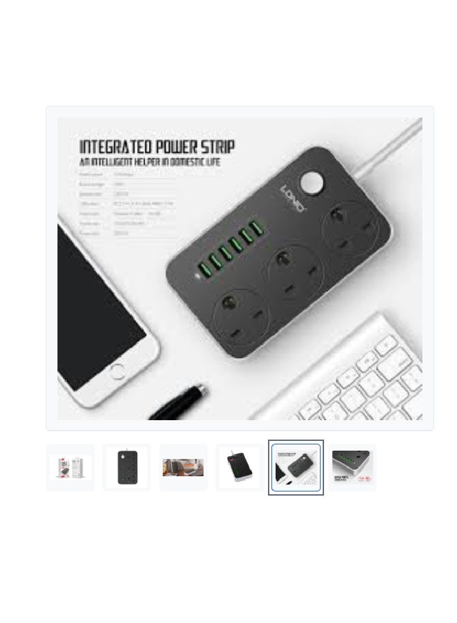لدينو مقبس طاقة مضاد للكهرباء الساكنة من LDNIO SK3662 - 6 منافذ USB و3 منافذ كهربائية بريطانية، سلك طاقة بطول 300 سم - Image 2