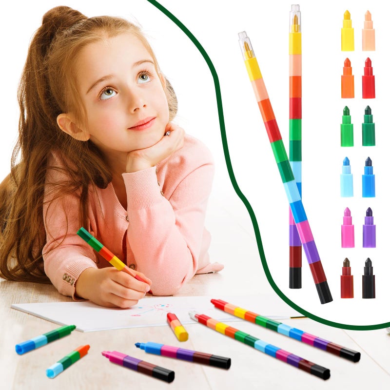 Leinuosen Stacking Crayons Buildable Crayons Colorful Crayon for Children School Office Supplies, 12 Colors (36) - Image 4