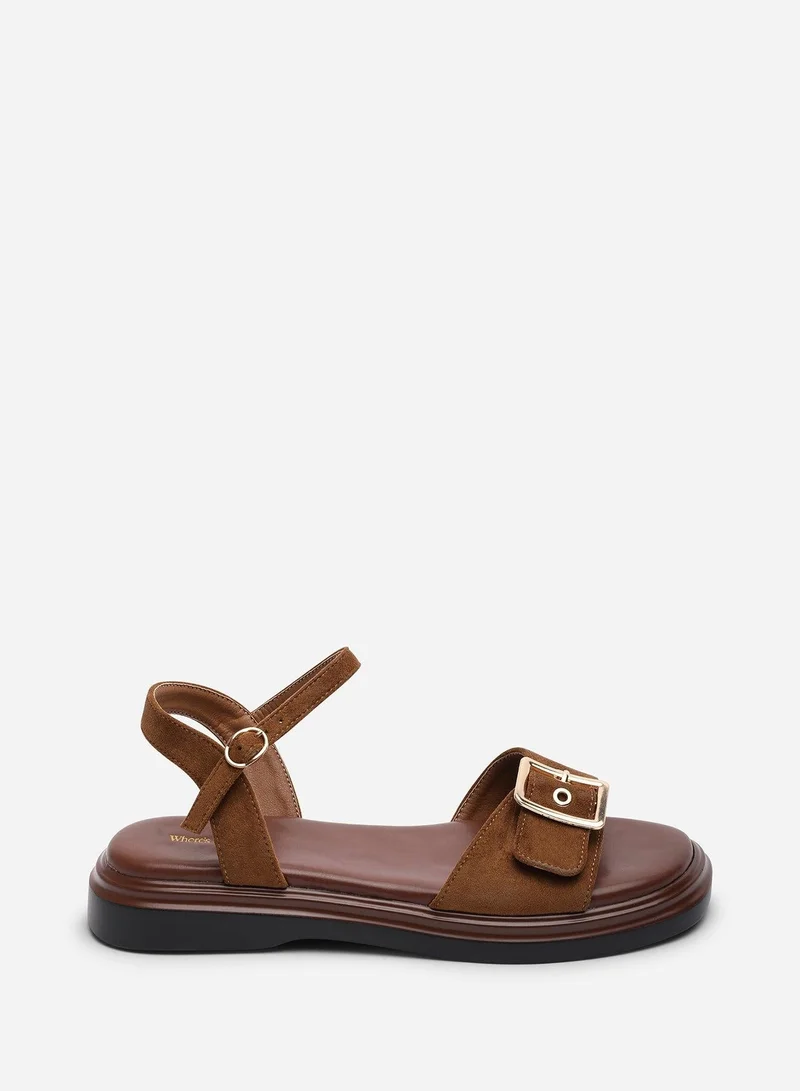 Where's That From Coastal Front Buckle Flatform Suede Sandal
