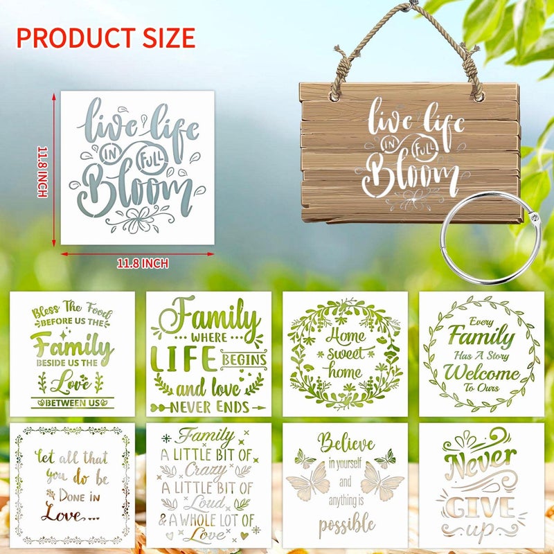 eageus 16 Pieces Inspirational Word Stencils Kit Large Motivational Stencil Reusable Phrase Word Template Family Sign Stencils for Painting on Wood, Porch, Front Door, Home Decor(11.8x11.8Inch) - Image 2