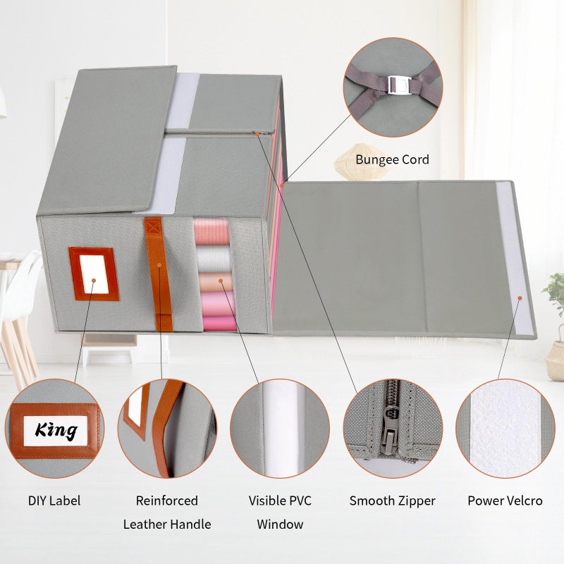 Jumpso Extra Large Bed Sheet Organizer, 2 Pack Foldable Sheet Organizers and Storage with Oxford Fabric, Clear PVC Window & Leather Handle â€“ Storage for Bedding, Blankets, Duvet Cover Set, Quilt - Image 3