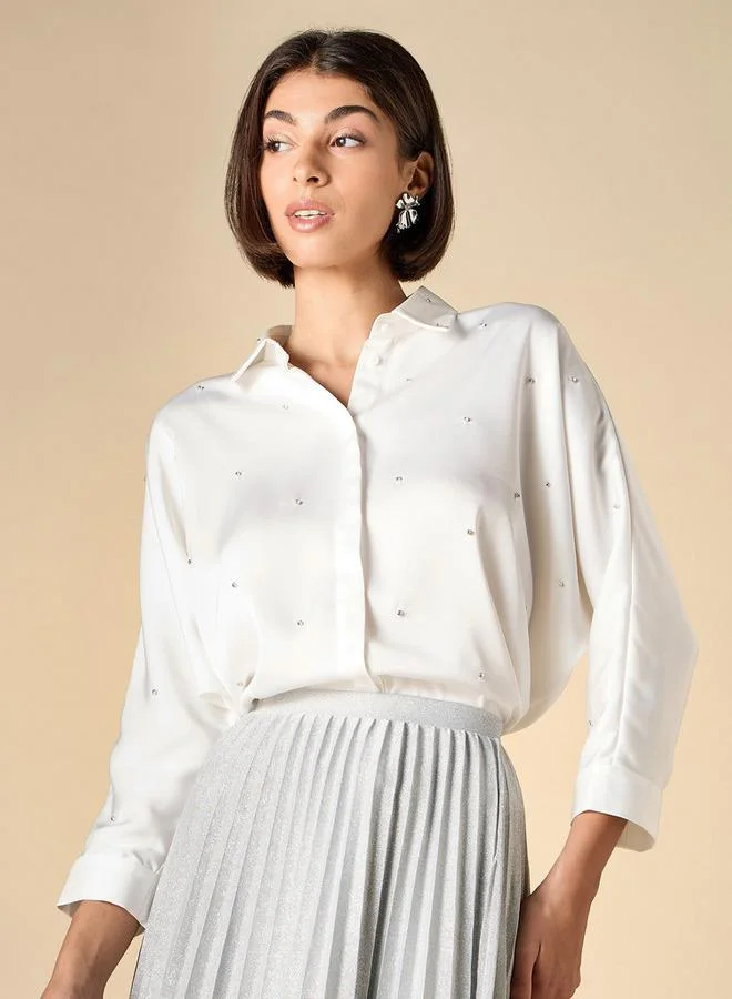 ايكونيك قميص مزيّن فضفاض بأكمام 3/4 من آيكونيك