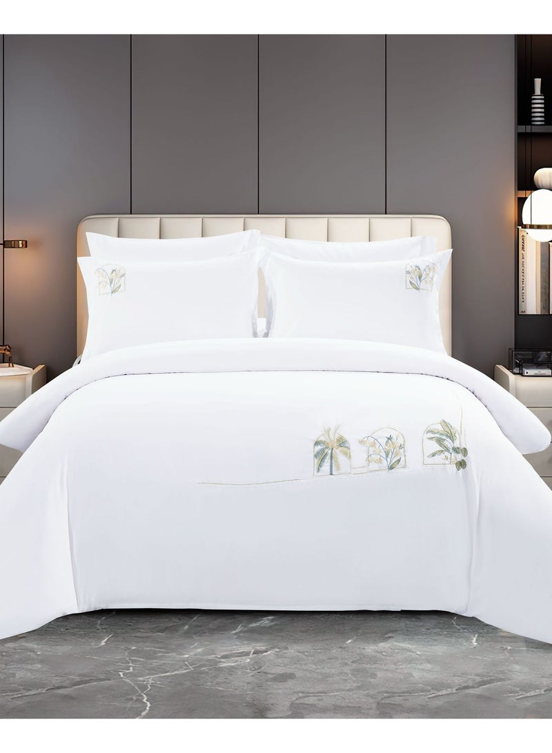 DUOMA HOME    king size duvet cover  set （220×240） with minimalist embroidery, 6-pieces cotton sheet set with1 fitted sheet and  4 pillow cases, new model