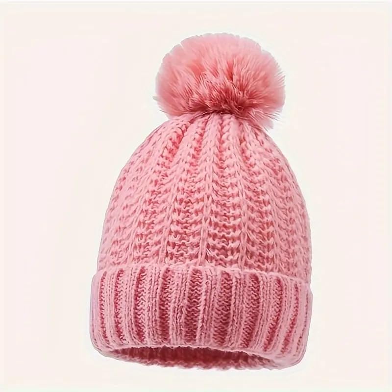 RR DESIGN Winter Warm Wool Pom Pom Hat Soft Thick Knit Acrylic Beanie Hat Caps-Winter Headgear for Girls and Women's (Light Pink) - Image 5