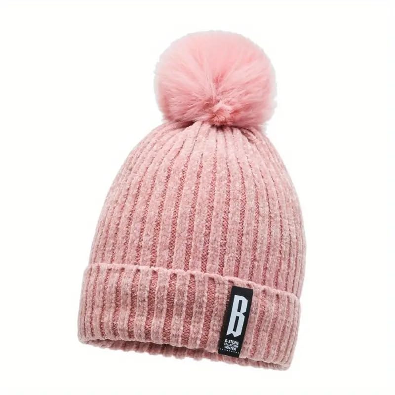 RR DESIGN Winter Warm Wool Pom Pom Hat Soft Thick Knit Acrylic Beanie Hat Caps-Winter Headgear for Girls and Women's (Light Pink) - Image 3