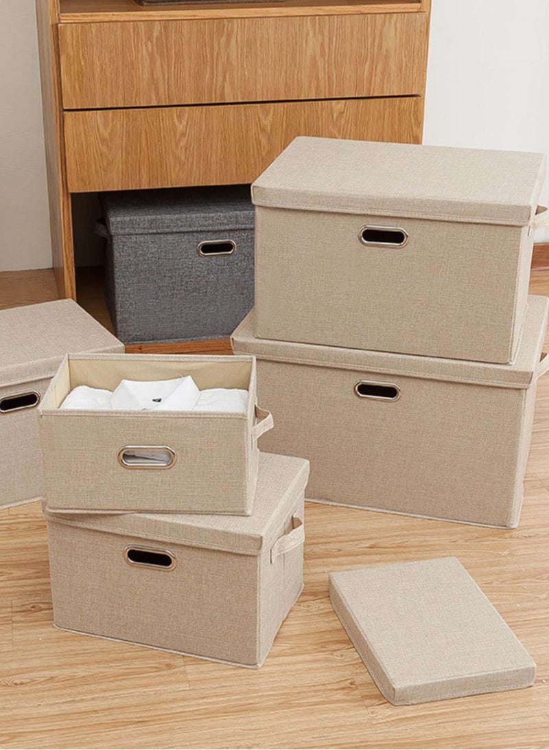 LOOPITYS Cotton Linen Folding Storage Boxes With Lids Decorate The Handle Storage Box With Lid Environmental Protection Durable Fabric Storage For Bedroom Living Room（off-white，44*29*30cm） - Image 1