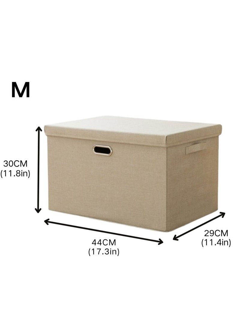 LOOPITYS Cotton Linen Folding Storage Boxes With Lids Decorate The Handle Storage Box With Lid Environmental Protection Durable Fabric Storage For Bedroom Living Room（off-white，44*29*30cm） - Image 4