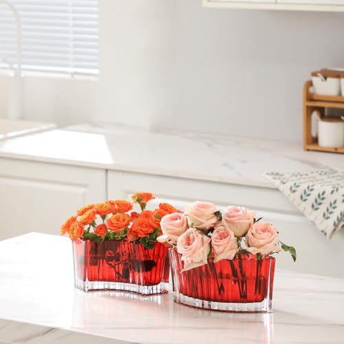 MCMCNCUIU Crystal Vases for Centerpieces, Flower Vases for Wedding Centerpieces, Red Glass Vase for Flowers, Curve Small Vase for Living Room, Bedroom, Kitchen, Dining Table, Set of 2 - Image 3