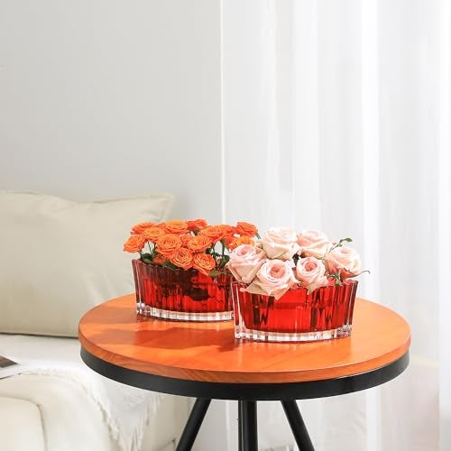 MCMCNCUIU Crystal Vases for Centerpieces, Flower Vases for Wedding Centerpieces, Red Glass Vase for Flowers, Curve Small Vase for Living Room, Bedroom, Kitchen, Dining Table, Set of 2 - Image 5