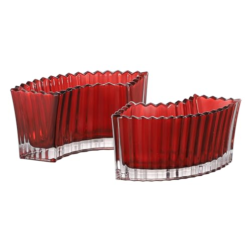 MCMCNCUIU Crystal Vases for Centerpieces, Flower Vases for Wedding Centerpieces, Red Glass Vase for Flowers, Curve Small Vase for Living Room, Bedroom, Kitchen, Dining Table, Set of 2 - Image 1