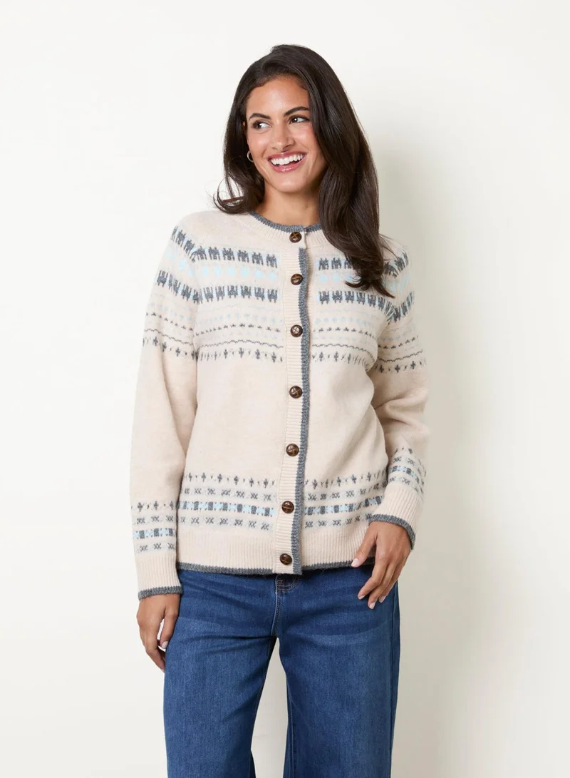 بلو فانيلا Classic Fair Isle-Inspired Cardigan