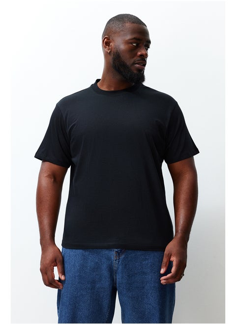 Plus Size Black Regular/Regular Fit Comfortable Basic 100% Cotton T-Shirt TMNSS23TS00134