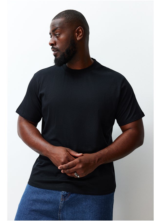Plus Size Black Regular/Regular Fit Comfortable Basic 100% Cotton T-Shirt TMNSS23TS00134