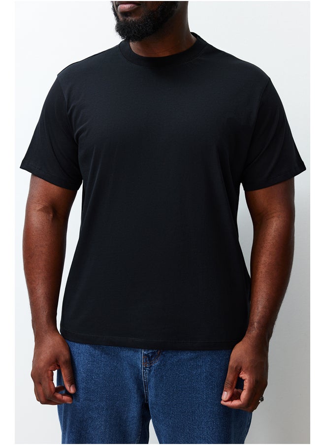 Plus Size Black Regular/Regular Fit Comfortable Basic 100% Cotton T-Shirt TMNSS23TS00134