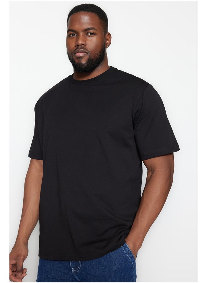 Plus Size Black Regular/Regular Fit Comfortable Basic 100% Cotton T-Shirt TMNSS23TS00134