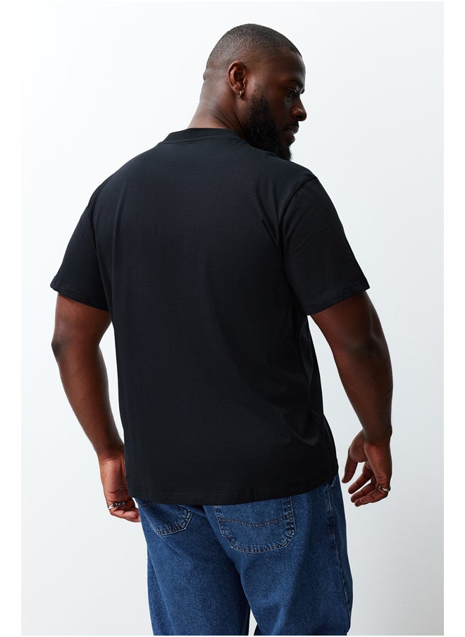 Plus Size Black Regular/Regular Fit Comfortable Basic 100% Cotton T-Shirt TMNSS23TS00134