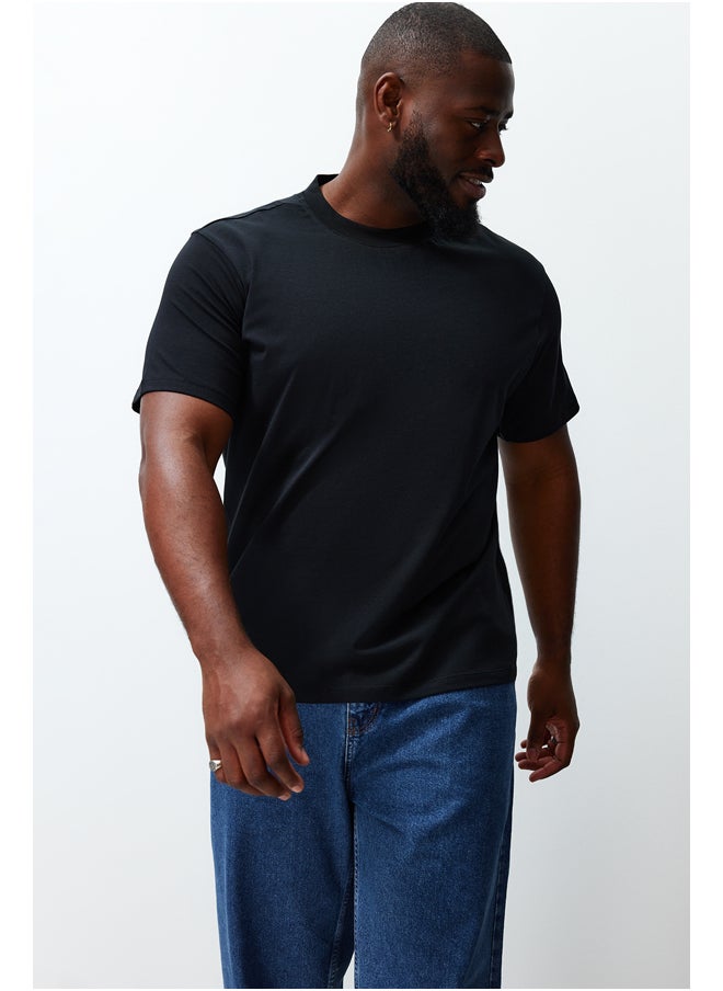 Plus Size Black Regular/Regular Fit Comfortable Basic 100% Cotton T-Shirt TMNSS23TS00134