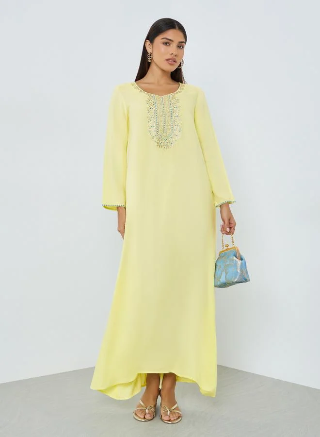 أميرة Yellow Jalabiya with Embroidery