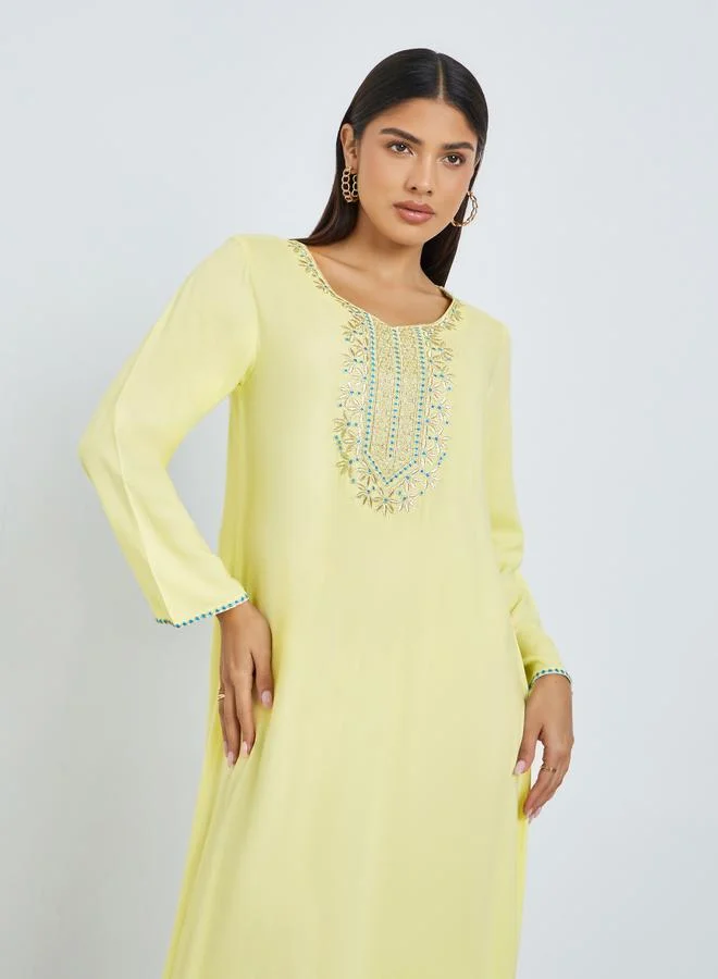 أميرة Yellow Jalabiya with Embroidery