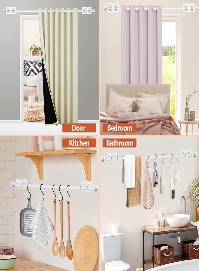 Tidisort Curtain Rods No Drilling for Windows Set 32 to 48 Inch,5/8 Inch Diameter Drapey Pole with No Drill Curtain Rod Brackets,Renter Friendly Cortineros Para Ventanas with Adhesive Holder Hook (White) - Image 3