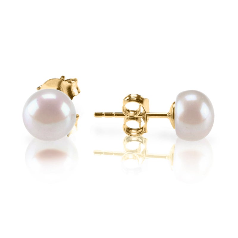 PAVOI Sterling Silver, Yellow Gold Freshwater Cultured Stud Pearl Earrings - 6.5mm AAA Quality - Image 1
